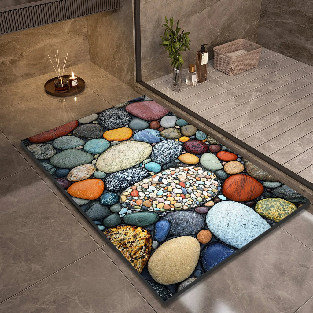 Stone Design Diatomite Bath Mat Bathroom Non-slip Shower Foot Mats Absorbent Quick Dry Toilet Rugs Carpet Doormat Washable Quick Pick Grocers