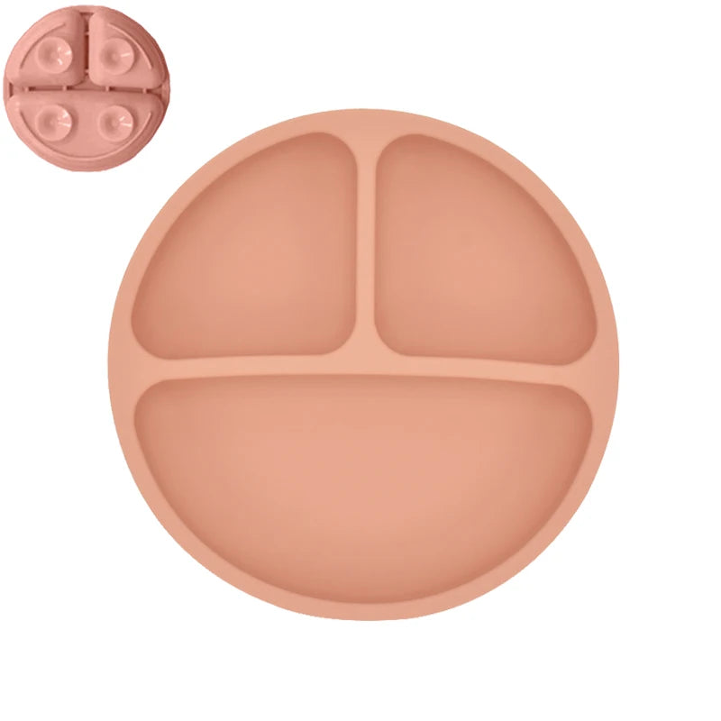 Silicone Baby Sucker Silicone Dining Plate Rice Spoon Set Cute Cartoon Children Dishes Smile Face Baby Tableware Retro Kid Bowl Purest Peak