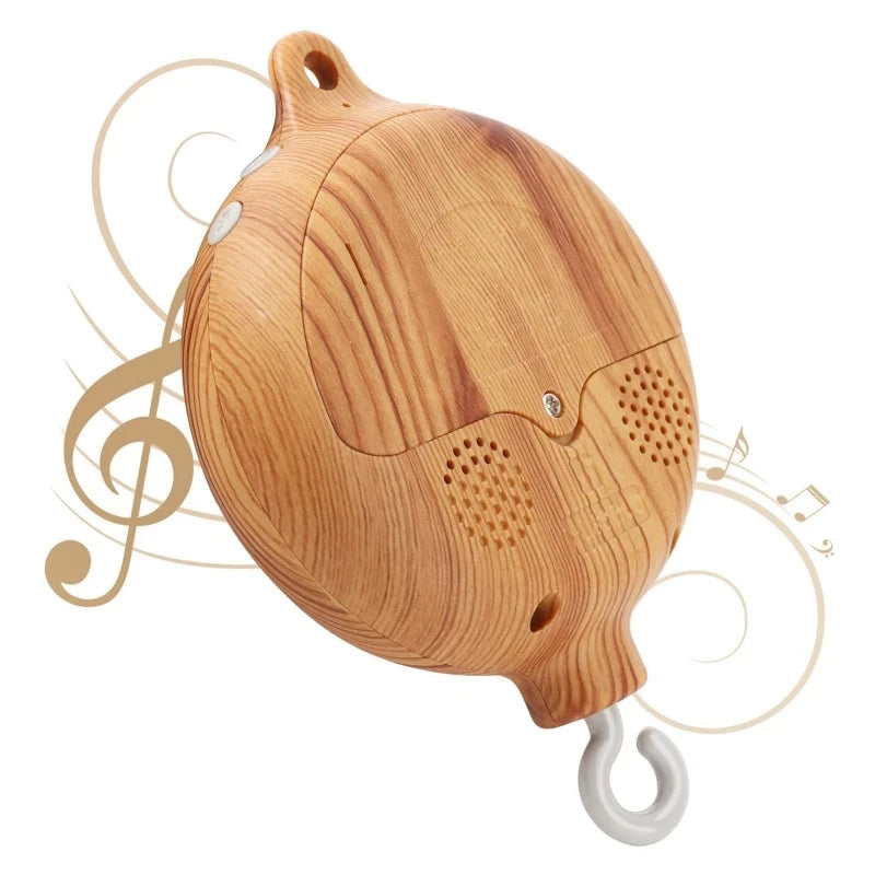Crib Bell Rotary Music Box with Songs 0 12 Months Baby Bed Hanging Bell Toy Motor Accessory Pendant Toy Nursery Plays Wood Grain Purest Peak