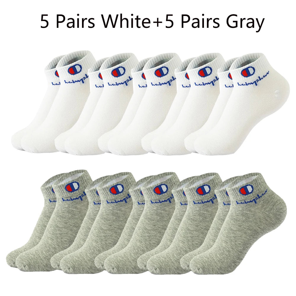 5/10/20 Pairs Men Ankle Socks Cotton Brand Classic Fashion Black White Socks Breathable Mesh Athletic Sports Socks for Summer Quick Pick Grocers