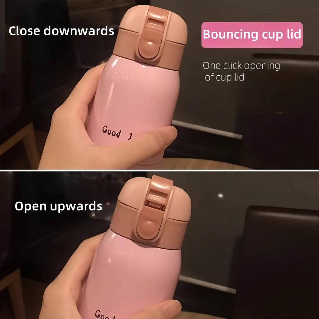 200/350ml Cute Mini Thermos Cup Stainless Steel Thermal Coffee Mug Portable Vacuum Flask Insulated Water Bottle with Button Lid Quick Pick Grocers