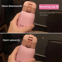 200/350ml Cute Mini Thermos Cup Stainless Steel Thermal Coffee Mug Portable Vacuum Flask Insulated Water Bottle with Button Lid Quick Pick Grocers