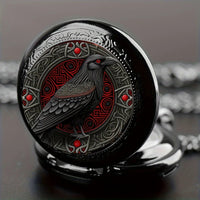 Gothic Design Black Raven Pocket Watch With Necklace Alloy Case & Band,Quartz Movement, Non-Waterproof Watch for Men Women Kids Quick Pick Grocers
