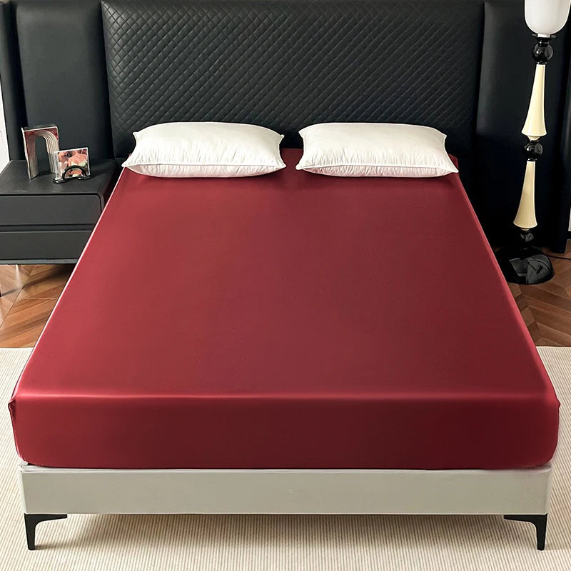 Satin Elastic Fitted Sheet Solid Mattress Cover 360 Band Bed Sheet for Single Double Couple King Queen Full Twin Bedsheet Quick Pick Grocers