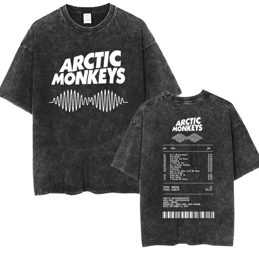 Retro Rock Arctic Monkeys Music Album Graphic T-Shrit Men's Vintage Washed Oversized Short Sleeve T Shirt Y2k Hip Hop Streetwear Quick Pick Grocers