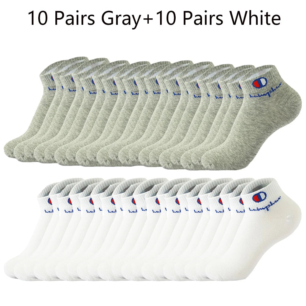 5/10/20 Pairs Men Ankle Socks Cotton Brand Classic Fashion Black White Socks Breathable Mesh Athletic Sports Socks for Summer Quick Pick Grocers