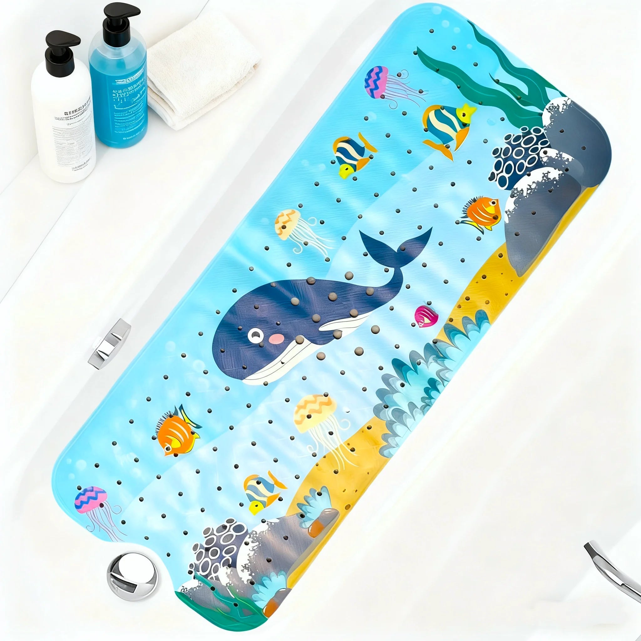 1pc Cartoon Extra Long Bathtub Mat 40x100cm Non Slip Bath Mat for Bathroom Tubs Shower Mats with Suction Cups & Drain Holes Quick Pick Grocers