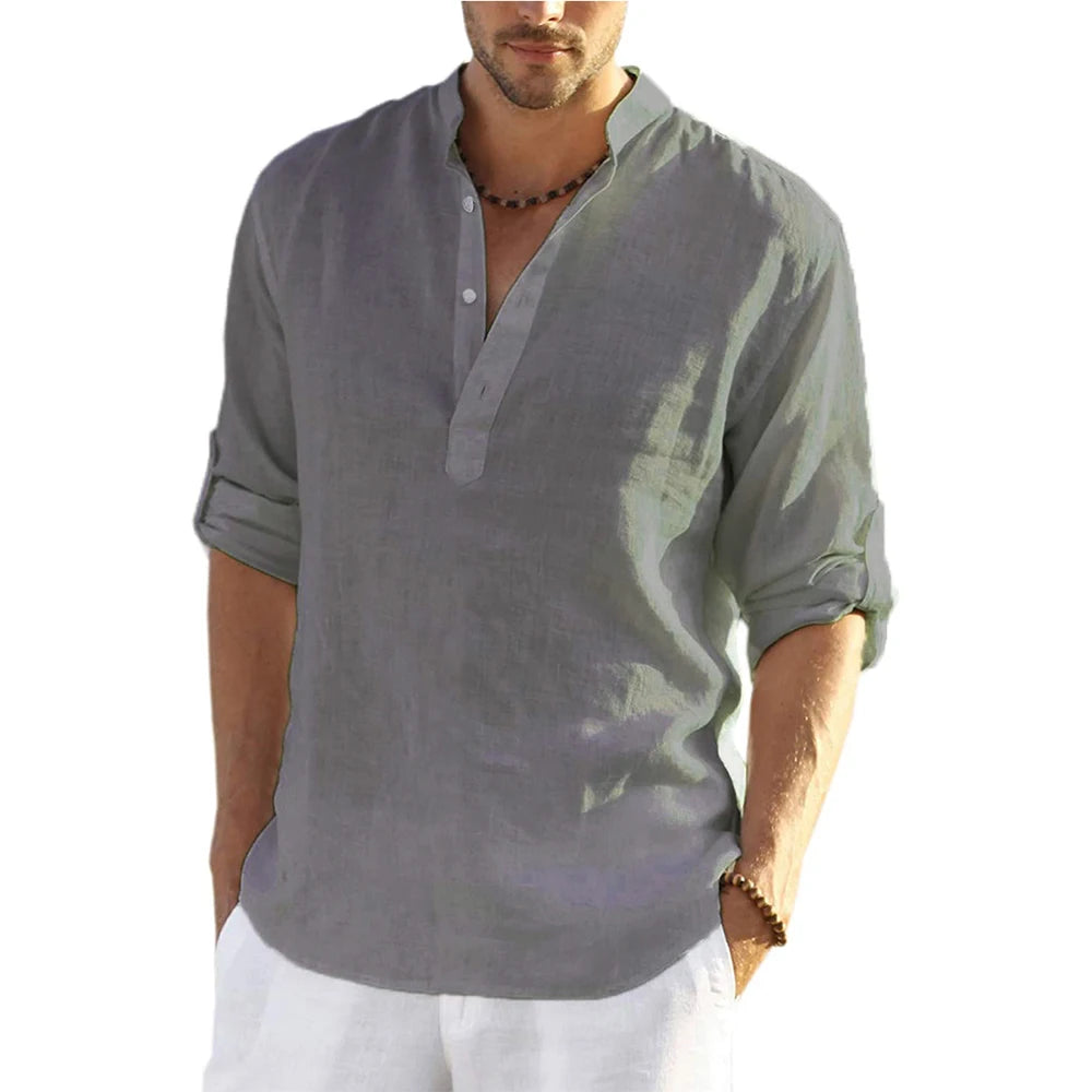 New Men's Casual Blouse Cotton Linen Shirt Loose Tops Long Sleeve Tee Shirt Spring Autumn Casual Handsome Men's Shirts Quick Pick Grocers