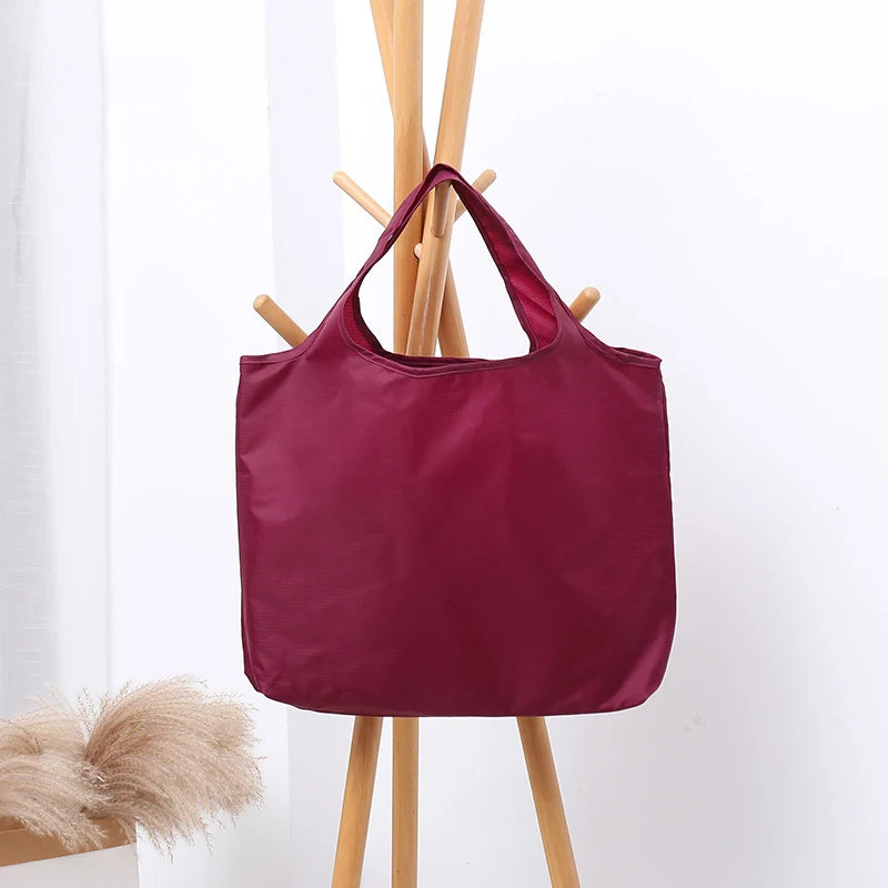 BIG Eco-Friendly Folding Shopping Bag Reusable Portable Shoulder Handbag for Travel Grocery simple solid color grocery bag Quick Pick Grocers