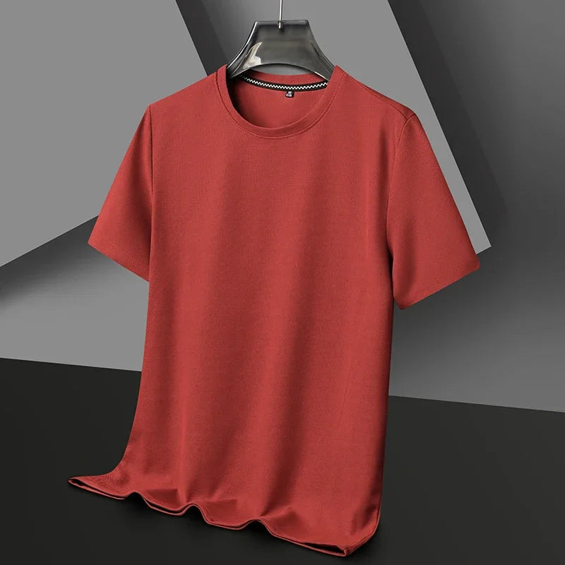 New Summer Waffle Round Neck Short Sleeved T-shirt for Men's Short Sleeved Top Quick Pick Grocers