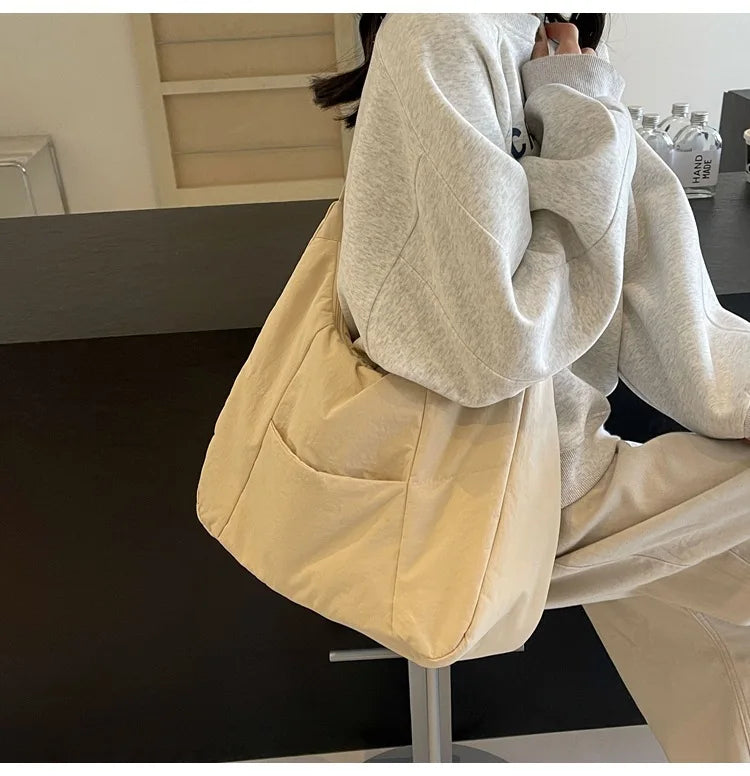 Trendy Women's Soft Cloth Shoulder Bag Solid Color Student 2026 Spring Y2k Casual Style Big Handbags Crossbody Bags for Women Quick Pick Grocers