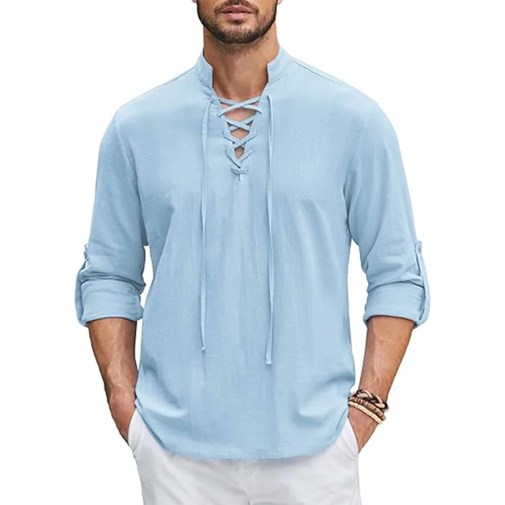 Men's Renaissance Shirt Pirate Medieval Viking top Cotton Linen Shirts Men Long Sleeved Halloween Costume Quick Pick Grocers