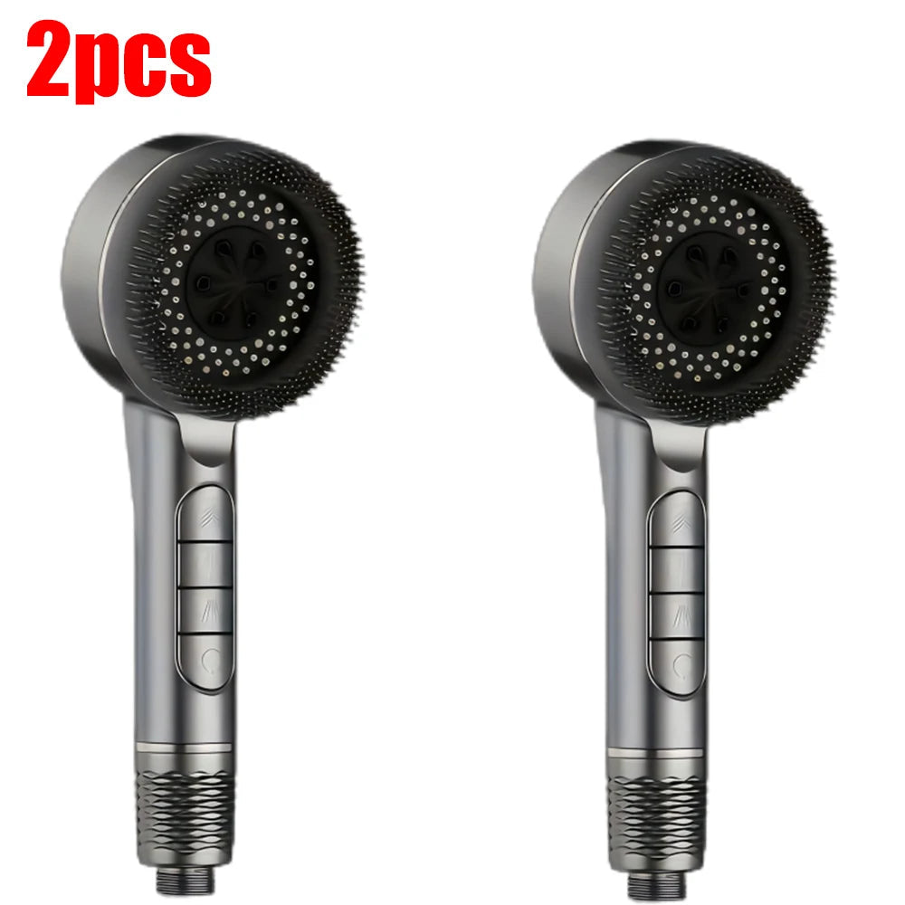 4 Modes Self-cleaning Shower Head with Silicone Brush One-Key Stop Water Massage High Pressure ABS Showerhead with Filter Quick Pick Grocers
