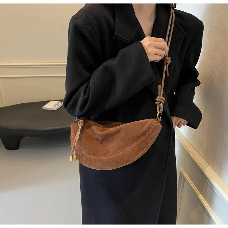 Faux Suede Super Popular Niche Suede Shoulder Bag for Women 2025 Hot Sale Single Crossbody Bags Underarm Dumpling Sweet Bags Quick Pick Grocers