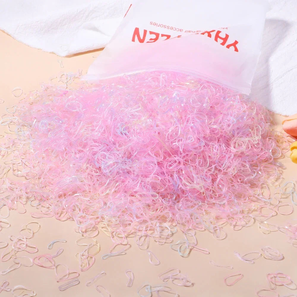 500/1000Pcs/bag Girls Colourful Disposable Rubber Band Hair Ties Headband Children Ponytail Holder Bands Kids Hair Accessories Purest Peak
