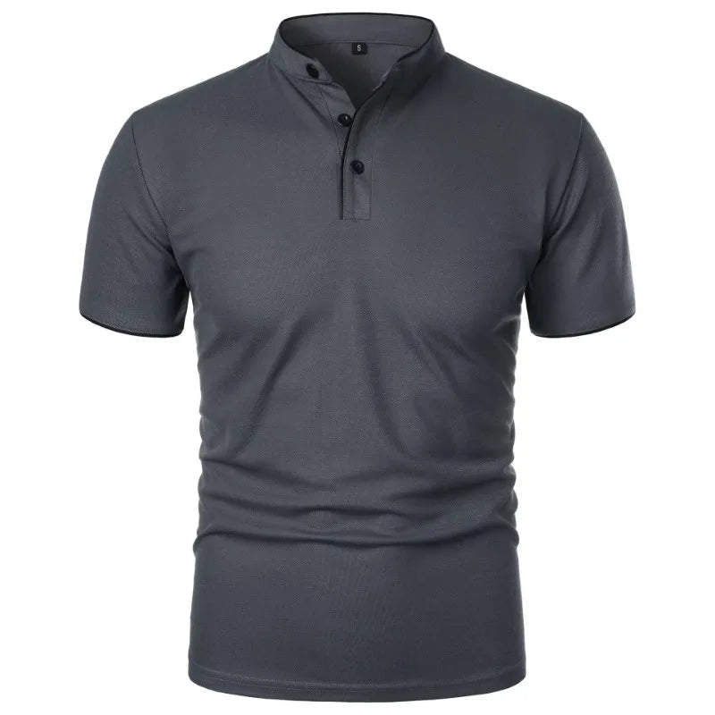 New Men's Short Sleeve Collar Polo Shirts Summer Solid Color Casual Polo Shirt Trendy Breathable Loose Basic Splice Oversize Top Quick Pick Grocers