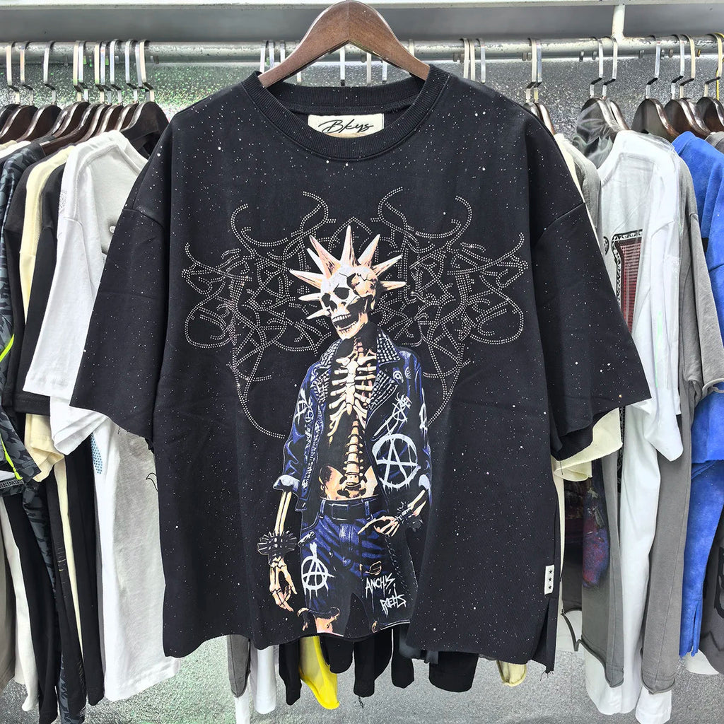 Shinning Bling Diamond Short Sleeve Cropped T-shirt for Men and Women Crew Neck Rhinestone Loose Cotton Summer Tshirts Oversized Quick Pick Grocers