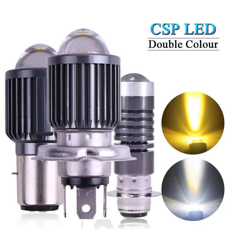 1PC H4 LED Motorcycle Headlight H6 BA20D P15D CSP Led Lens White Yellow Hi Lo Beam Spotlight Motorbike Scooter Running Lamp