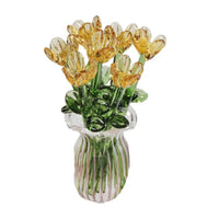 Glass Flower Decor Handcrafted Floral Sculpture Hand-blown Glass Flower Bouquet with Vase Mini Floral Decoration for Home Room Quick Pick Grocers