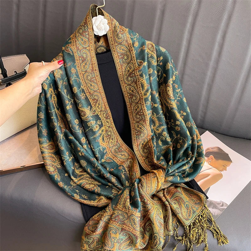 Luxury Brand Autumn Cashmere Pashmina Shawl Lady Wrap Warm Winter Scarves Design Print Female Foulard Cotton Stoles Scarf 2023 Quick Pick Grocers