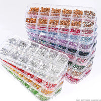 12Grids SS6-SS30 Mixed Nail Rhinestones Shiny Clear/Gold/Pink/Blue Diamond Flat-back Nail Gems Glass Stones Nails Decoration Econic Blanks