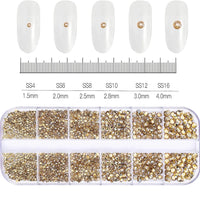 12Grids SS6-SS30 Mixed Nail Rhinestones Shiny Clear/Gold/Pink/Blue Diamond Flat-back Nail Gems Glass Stones Nails Decoration Econic Blanks