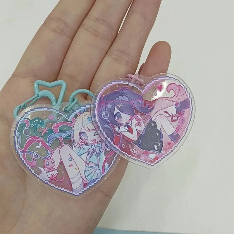 Game NEEDY GIRL OVERDOSE Rain Ame KAnge Cosplay Keychain Acrylic Heart Pendant Keyring Key Chain Bag Accessories Girls Ornament Econic Blanks