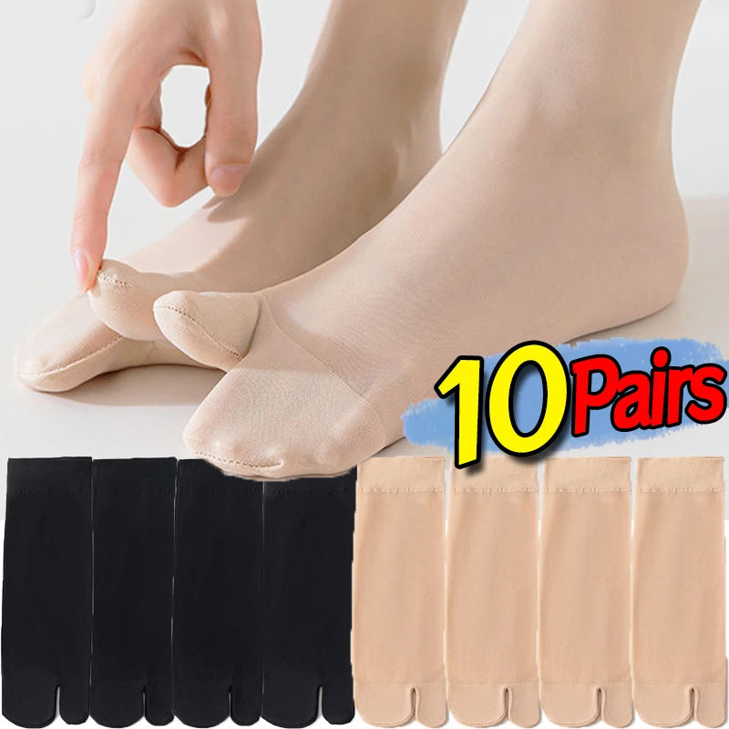 Two Toed Crystal Silk Socks Clear White Black Breathable Cool Stockings Unisex Japanese Men Women Summer Ultra-Thin Tabi Socks Quick Pick Grocers