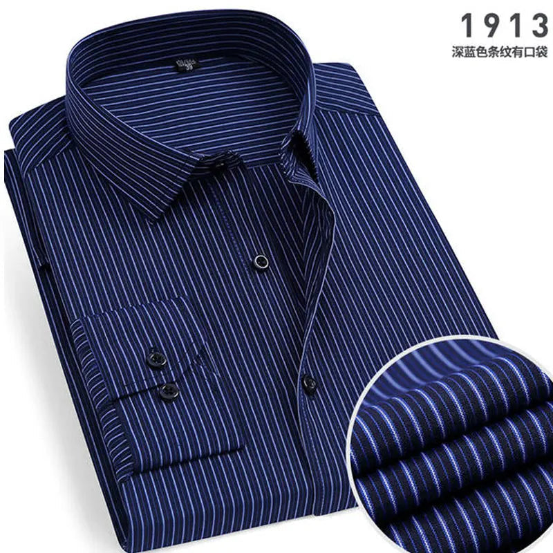 Spring New Men's Striped long-sleeved Shirt Non-ironing Anti-wrinkle Comfortable Breathable Business Casual Fashion Slim Fit Quick Pick Grocers