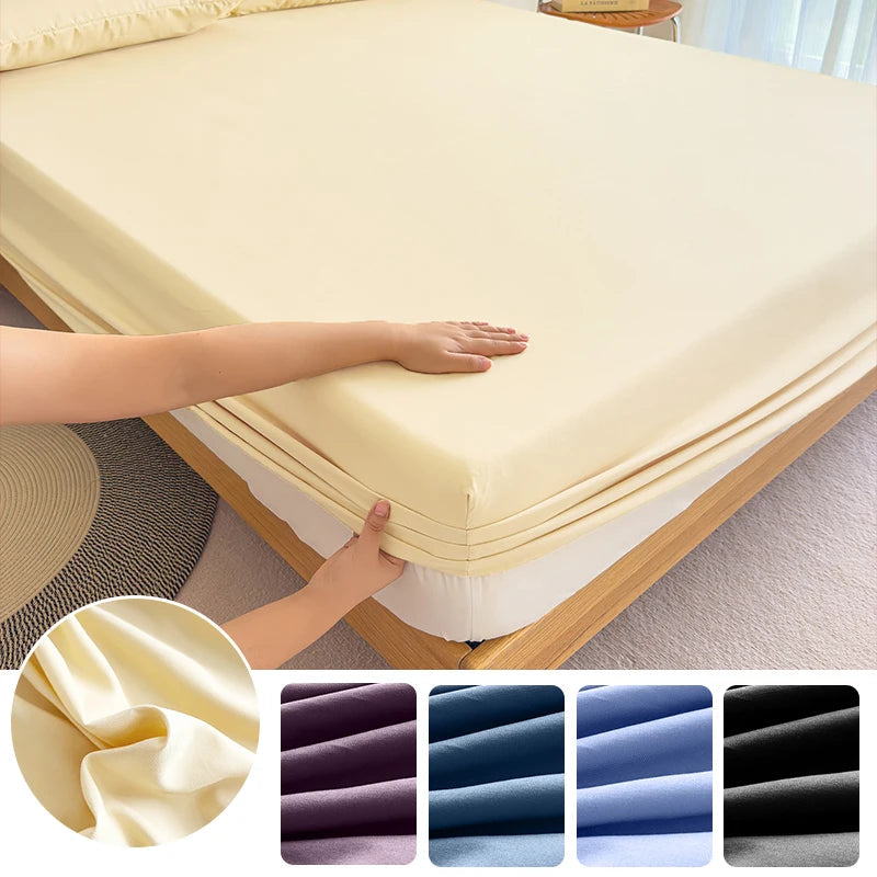 High Quality Fabric Fitted Sheet With Elastic Band Solid Color Mattress Sheet for King Queen Bed 150x200 180x200 200x220cm 1PC Quick Pick Grocers