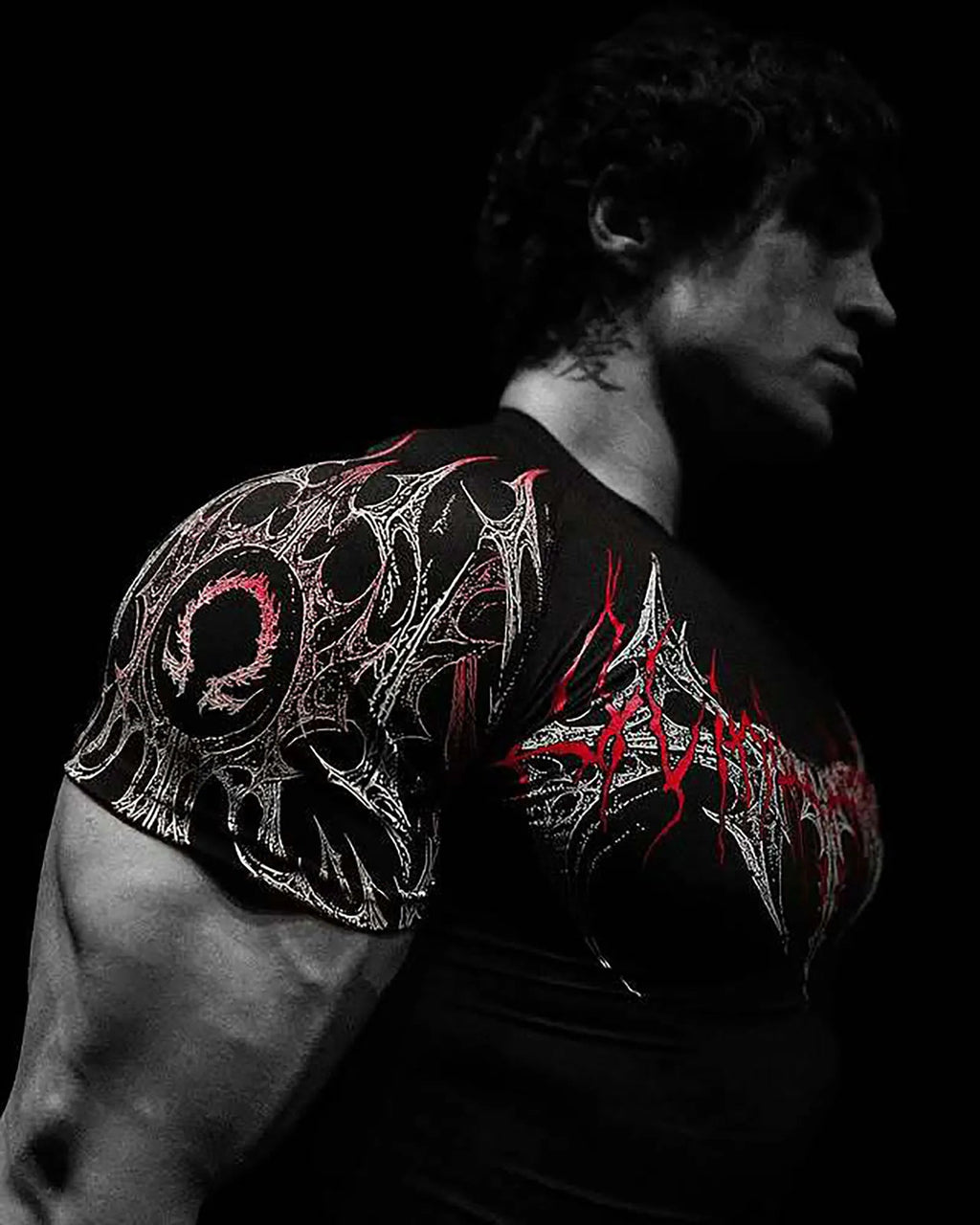 New Summer GYM T-shirt Men's Gothic Print Muscle Tee High Elasticity And Quick Drying Exercise For Bodybuilding Training T-shirt Quick Pick Grocers