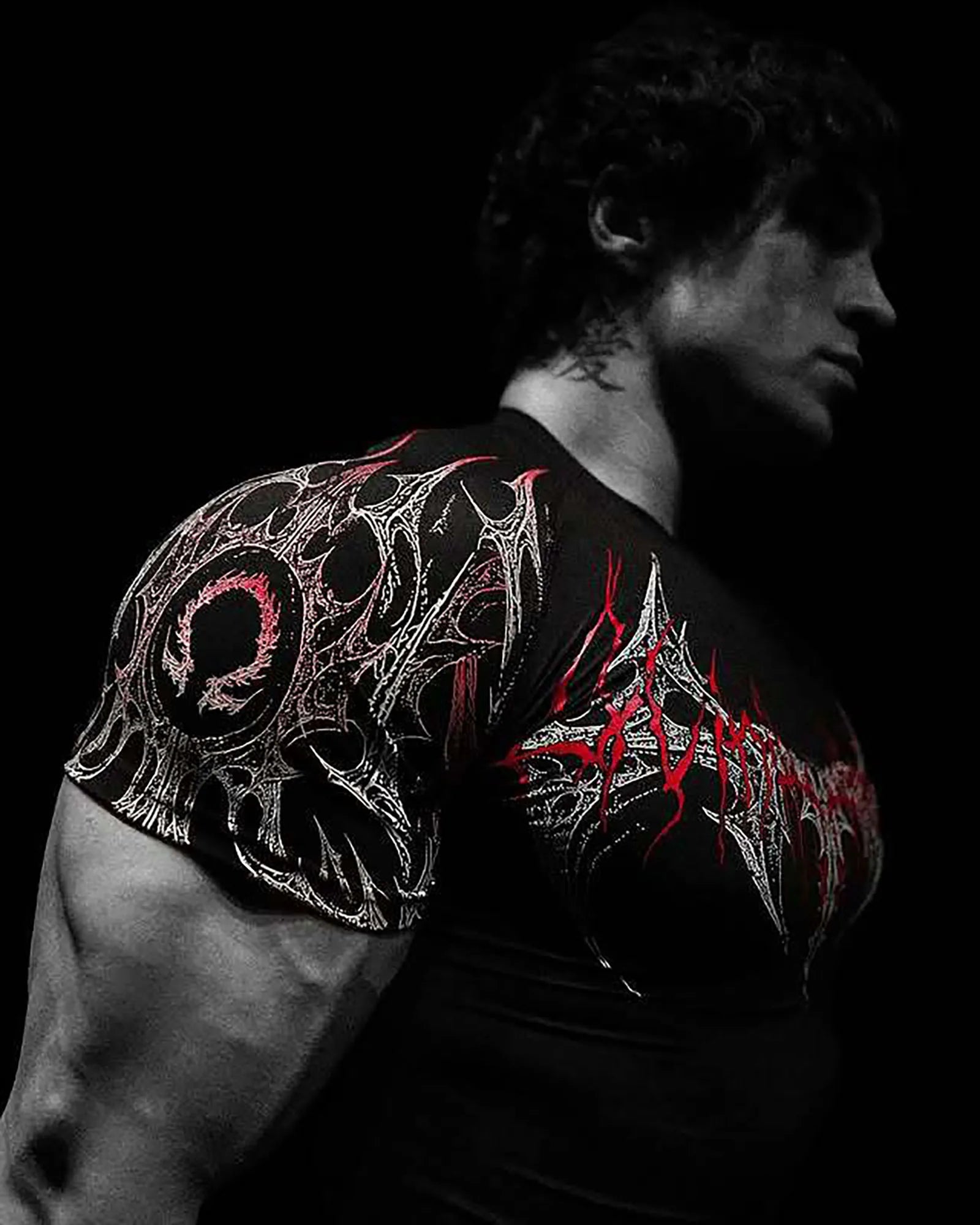 New Summer GYM T-shirt Men's Gothic Print Muscle Tee High Elasticity And Quick Drying Exercise For Bodybuilding Training T-shirt Quick Pick Grocers