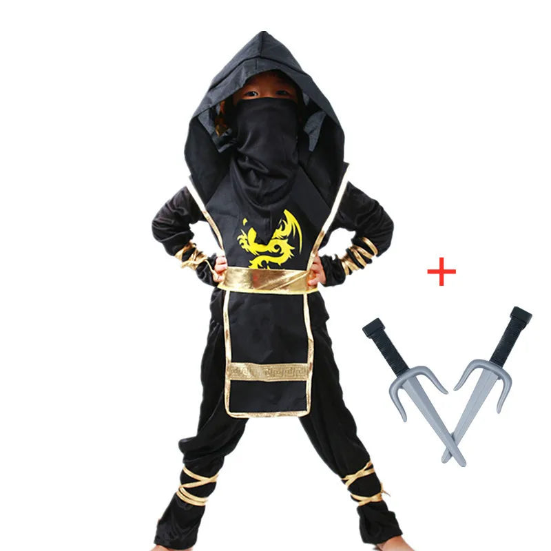 Black Ninja Costume Boy Halloween Japanese Samurai Costume Kid Anime Muscle Costume with Foam Accessories Best Children Gift Quick Pick Grocers