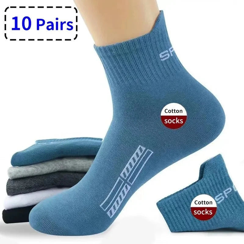10/20Pairs High Quality Men's Socks Casual Breathable Cotton Man Run Sports Socks Spring Autumn Male Sox Gifts Plus Size 38-45 Quick Pick Grocers