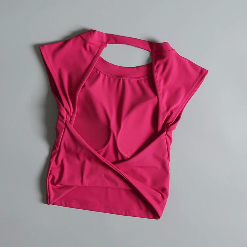 Sexy Short Backless Fixed Chest Pad Sports T-shirt Vest Women's Tight Fitting Quick Drying Slimming Yoga Suit Top Clothing Quick Pick Grocers