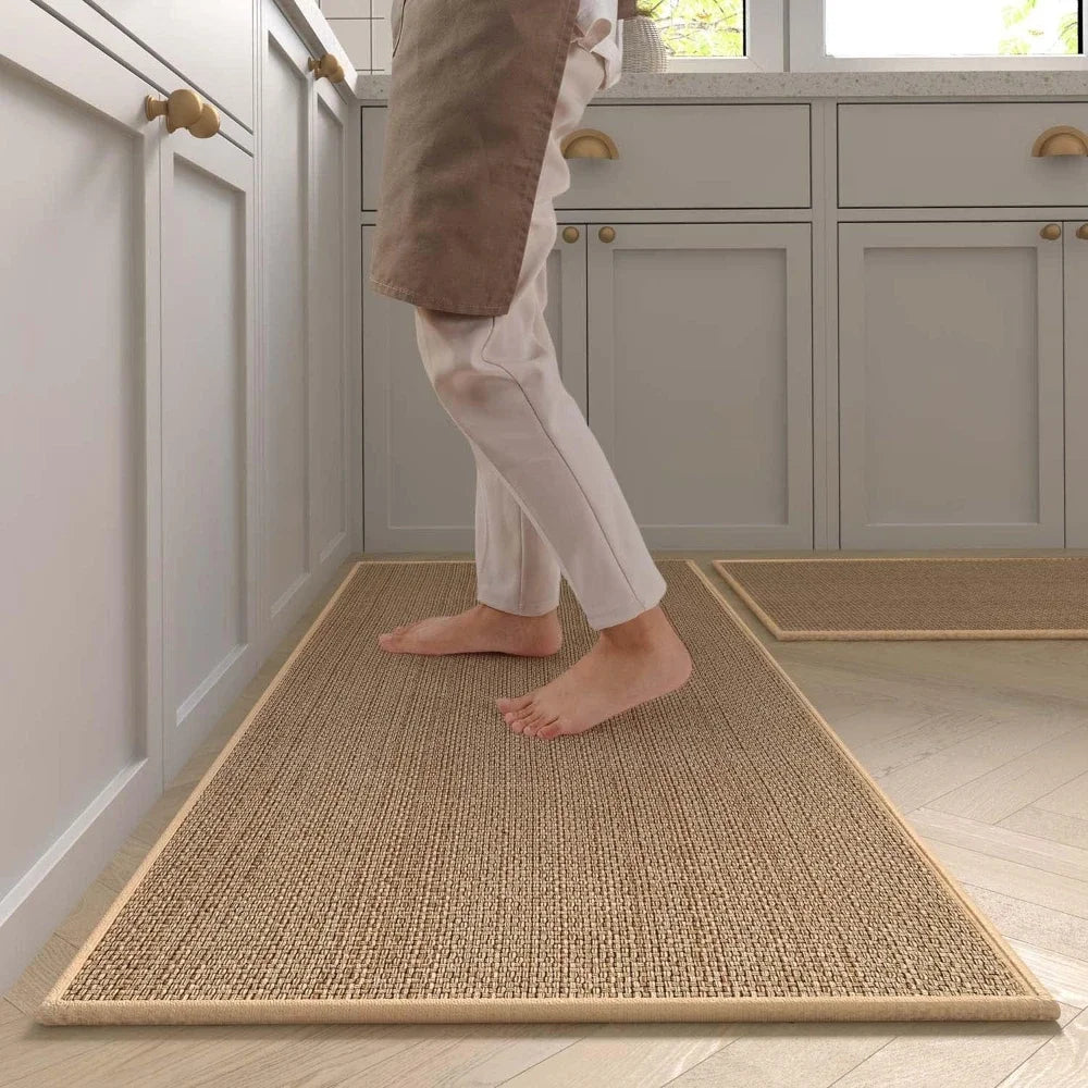 Washable Non-slip Kitchen Rug Faux Sisal Running Rug, Faux Woven Kitchen Mat Kitchen Runners With Back Made Of Natural Rubber Quick Pick Grocers