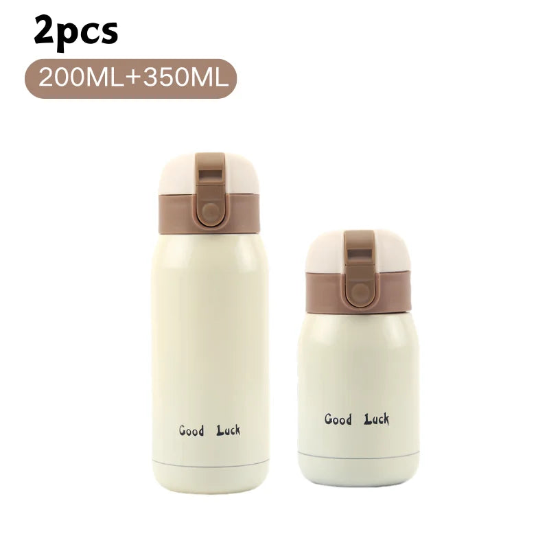 200/350ml Cute Mini Thermos Cup Stainless Steel Thermal Coffee Mug Portable Vacuum Flask Insulated Water Bottle with Button Lid Quick Pick Grocers