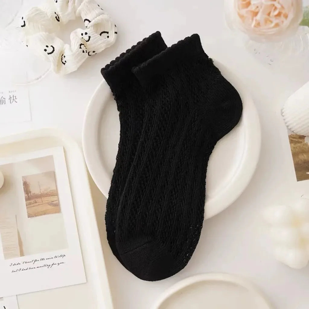 Fashionable Summer Soft Short Socks for Women Thin Mesh Sock Breathable Feature Sweet Hollow Out Design White Lace Ankle Socks Quick Pick Grocers