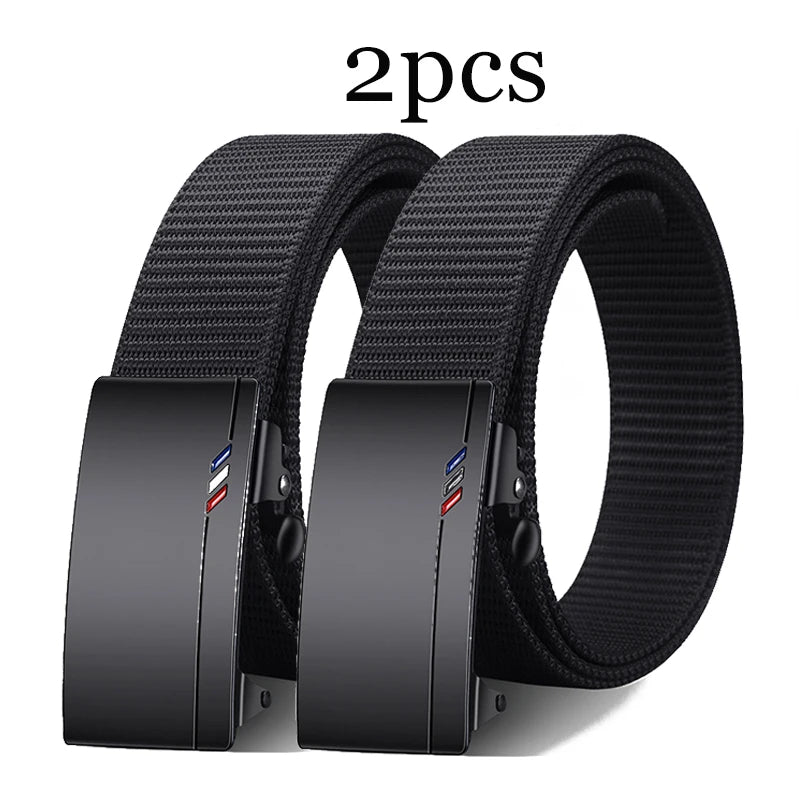 2pcs Fashion Men's Belt Canvas Woven Waistband Automatic Buckle Casual Belt Soft Versatile Jeans Belt Accessories Quick Pick Grocers