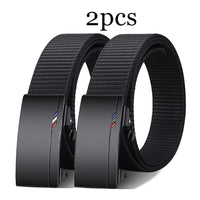 2pcs Fashion Men's Belt Canvas Woven Waistband Automatic Buckle Casual Belt Soft Versatile Jeans Belt Accessories Quick Pick Grocers