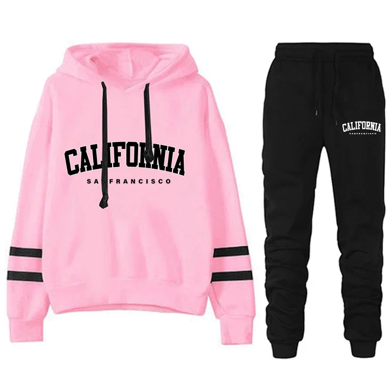 California Womens Tracksuit Casual Stripe Versatile Hooded Sweatshirt or Pants or Suit Simplicity Hot Sales Street Outfits S-3XL Quick Pick Grocers