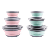 Portable Folding Lunch Box Bowl Sets Silicone 3Pcs/Set Food Container Outdoor Camping Tableware Set Foldable Salad Bowl with Lid Quick Pick Grocers