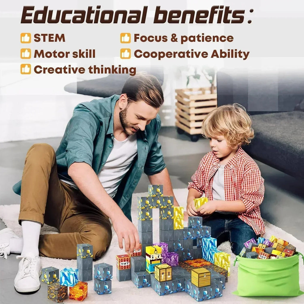 Magnetic Building Blocks Mine World Magnet Cube Set for Boy Girl Kid Age 3+ DIY Model Children Stem STEM Sensory Toy Gift Econic Blanks