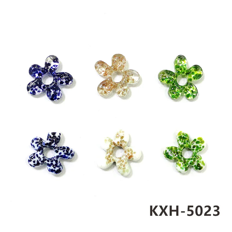 6pcs Irregular Shape Cute Mini Glass Flower Ornament Christmas Wedding Party Decor Supplies DIY Girl Jewelry Pendant Accessories Quick Pick Grocers