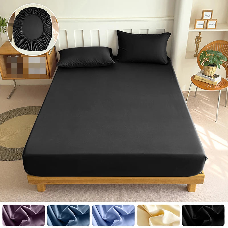 High Quality Fabric Fitted Sheet With Elastic Band Solid Color Mattress Sheet for King Queen Bed 150x200 180x200 200x220cm 1PC Quick Pick Grocers