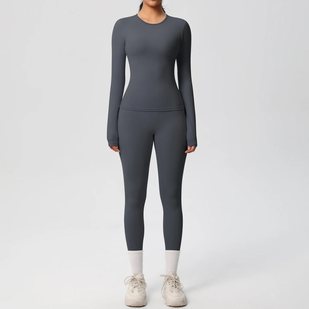 2 PCS Sportswear Yoga Set Gym Clothes Yoga Suits For Women Fitness Set Tracksuits Sports Long Sleeve Crop Top Gym Leggings Quick Pick Grocers