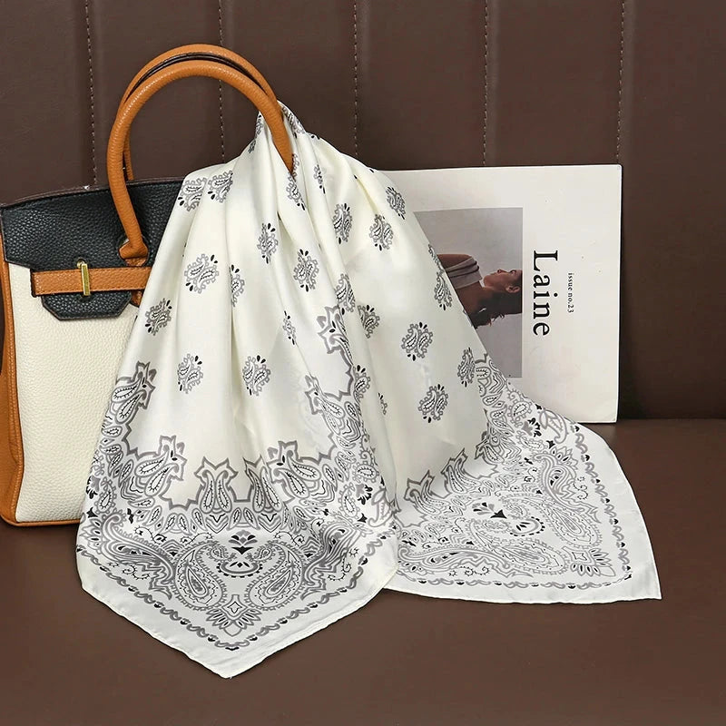 Luxury Print Satin Silk Square Scarf for Women Shawl Hijab Neckerchief Female Hair Ribbon Headband Fashion Wrap Bandana 2023 New Econic Blanks