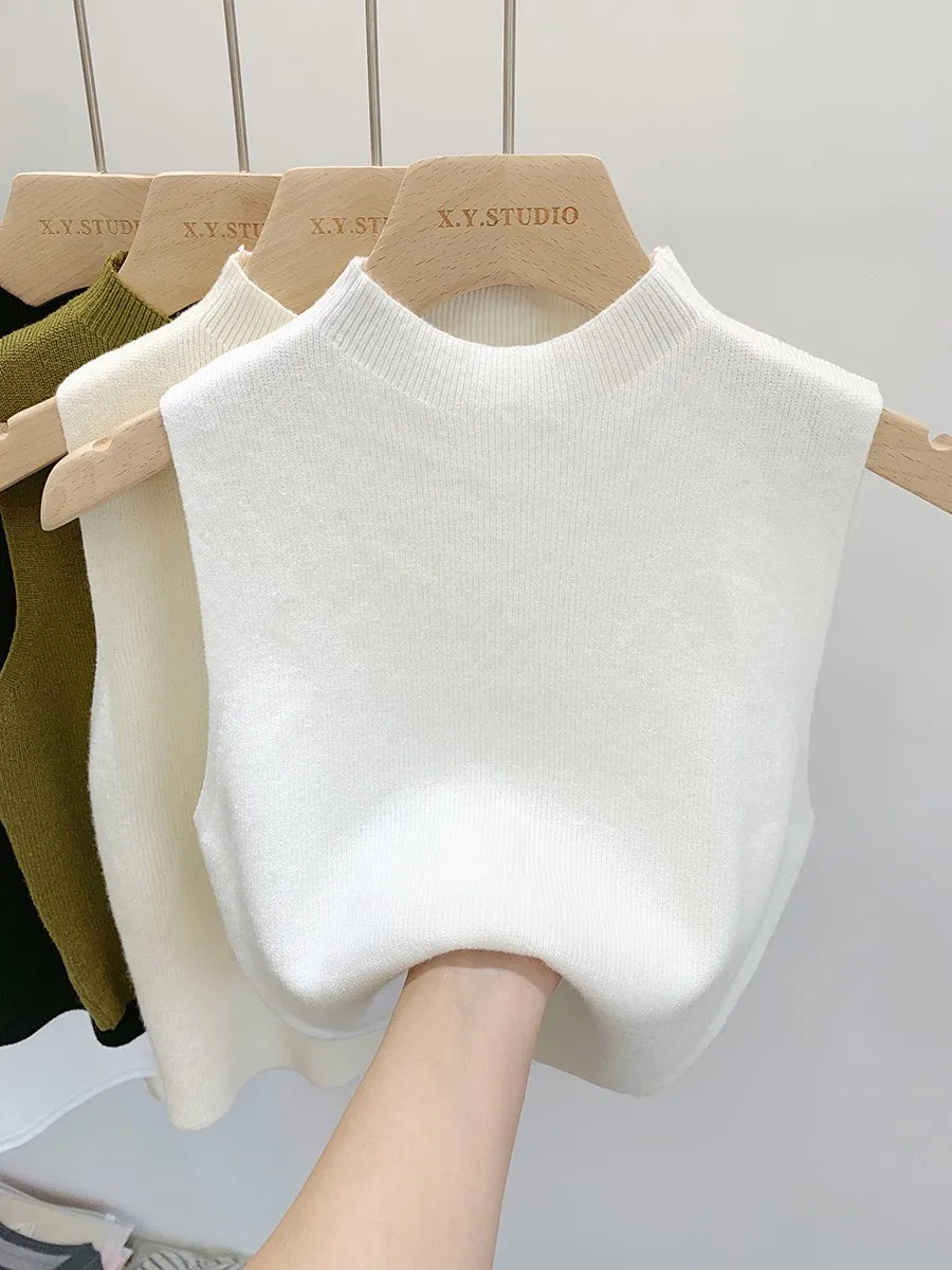 Women Knitted Tank Top Summer Fall Slim Sweater Short Sleeveless Solid Spring Autumn Sweaters Pullovers 2026 Quick Pick Grocers
