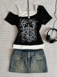 Women's 90s Vintage Punk T-Shirt Summer Streetwear Sexy Short Sleeve Gothic Slim Crop Top Hotgirl Casual Femme Tee Harajuku Y2k Quick Pick Grocers