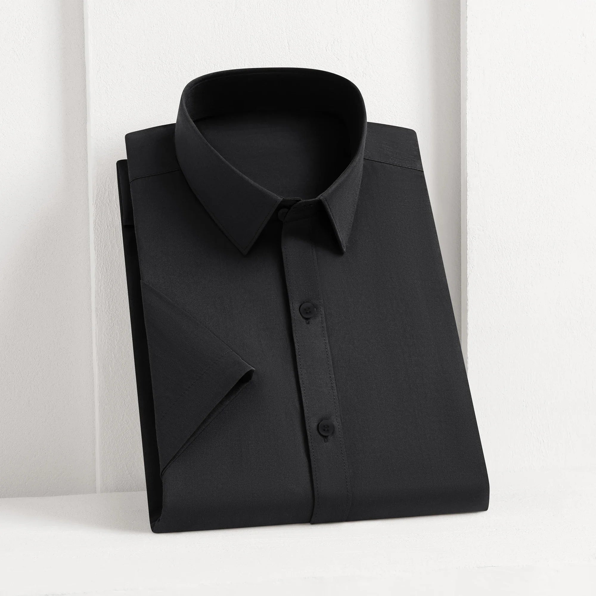 New Men's Business Casual Solid Color Short Sleeved Shirt for Summer Fashion No Ironing Comfortable and Versatile Top Quick Pick Grocers